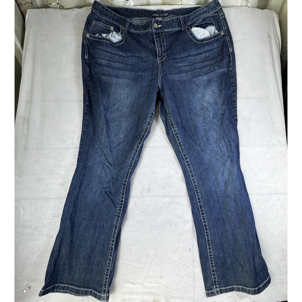 Maurices Womens Curvy Bootcut Jeans Blue Denim Whisker Stretch Size 24‎ Reg